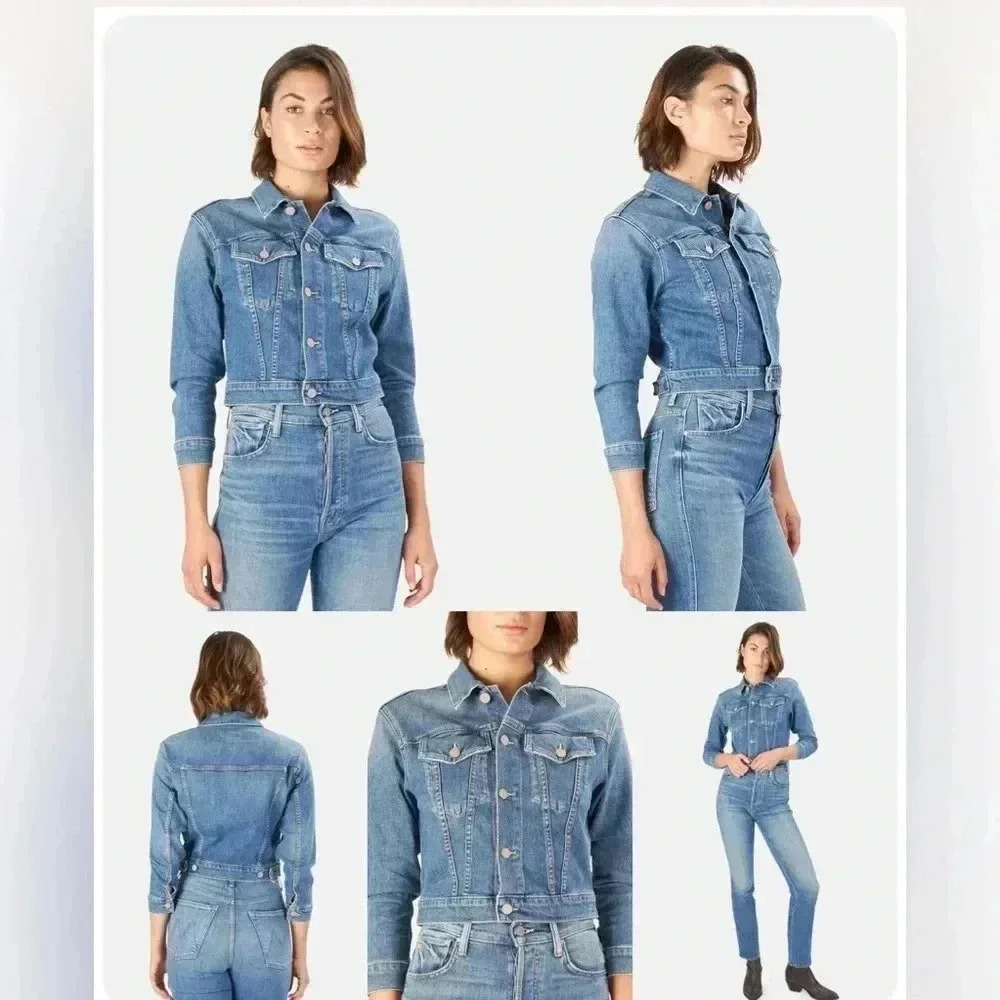 MOTHER DENIM THE BIG SHORTY DENIM JACKET IN LOVE BOMBS WOMEN’S SIZE XS - Picture 7 of 11